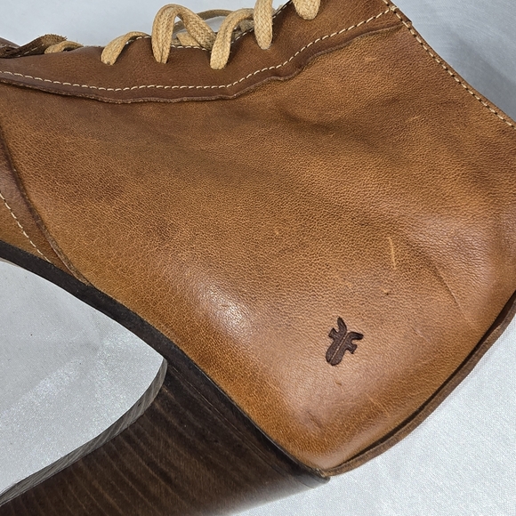 Frye Brown Bella Lace Up Leather Heeled Ankle Boots - Picture 12 of 12